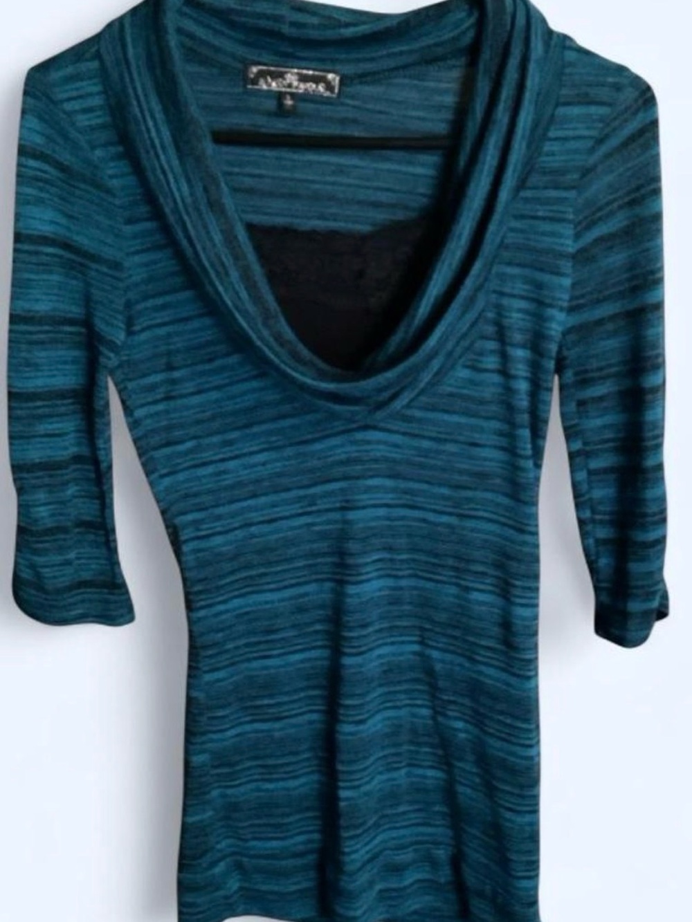 Almost Famous Teal Striped Cowl Neck Top